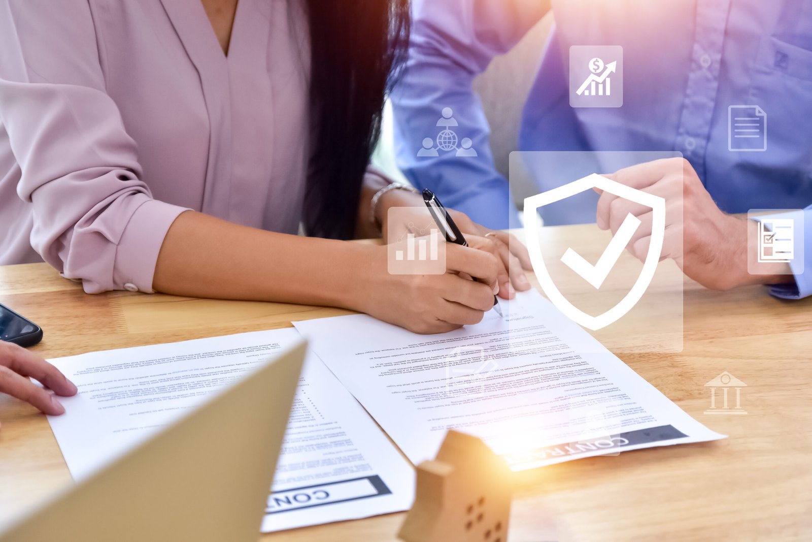 people signature for buy insurance concept, hand signature document for life insurance investment